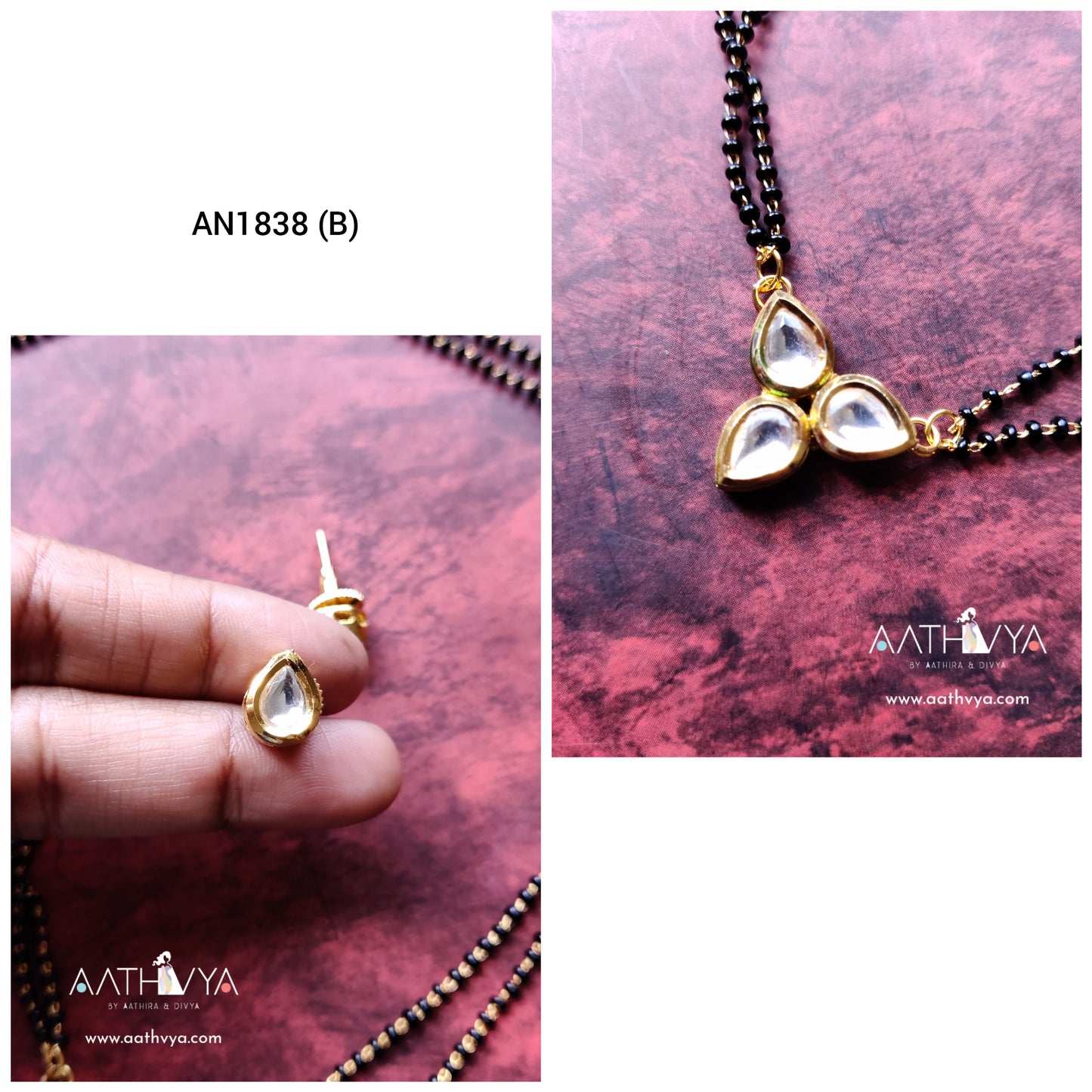 TRI KUNDAN PENDANT MANGALSUTRA SET -AN1838 (B)