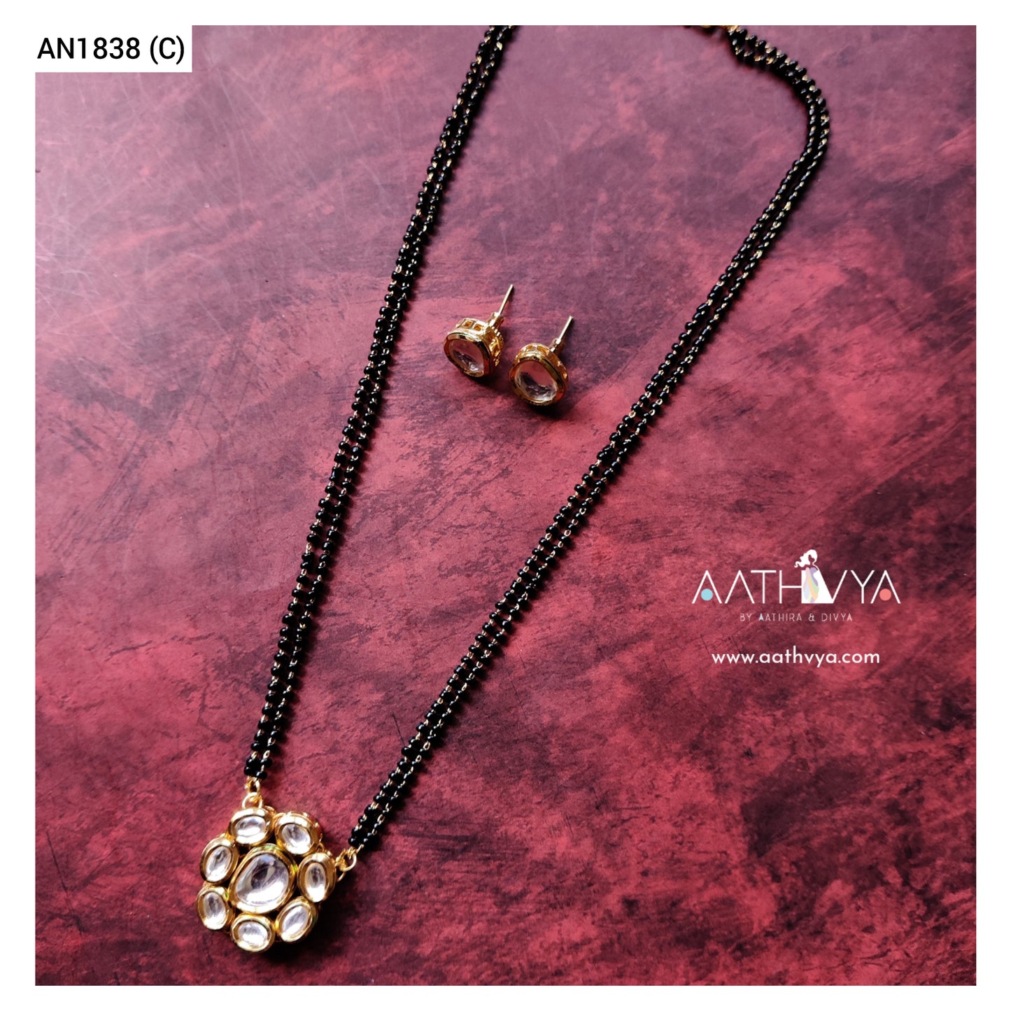 FLOWER KUNDAN PENDANT MANGALSUTRA SET - AN1838 (C)