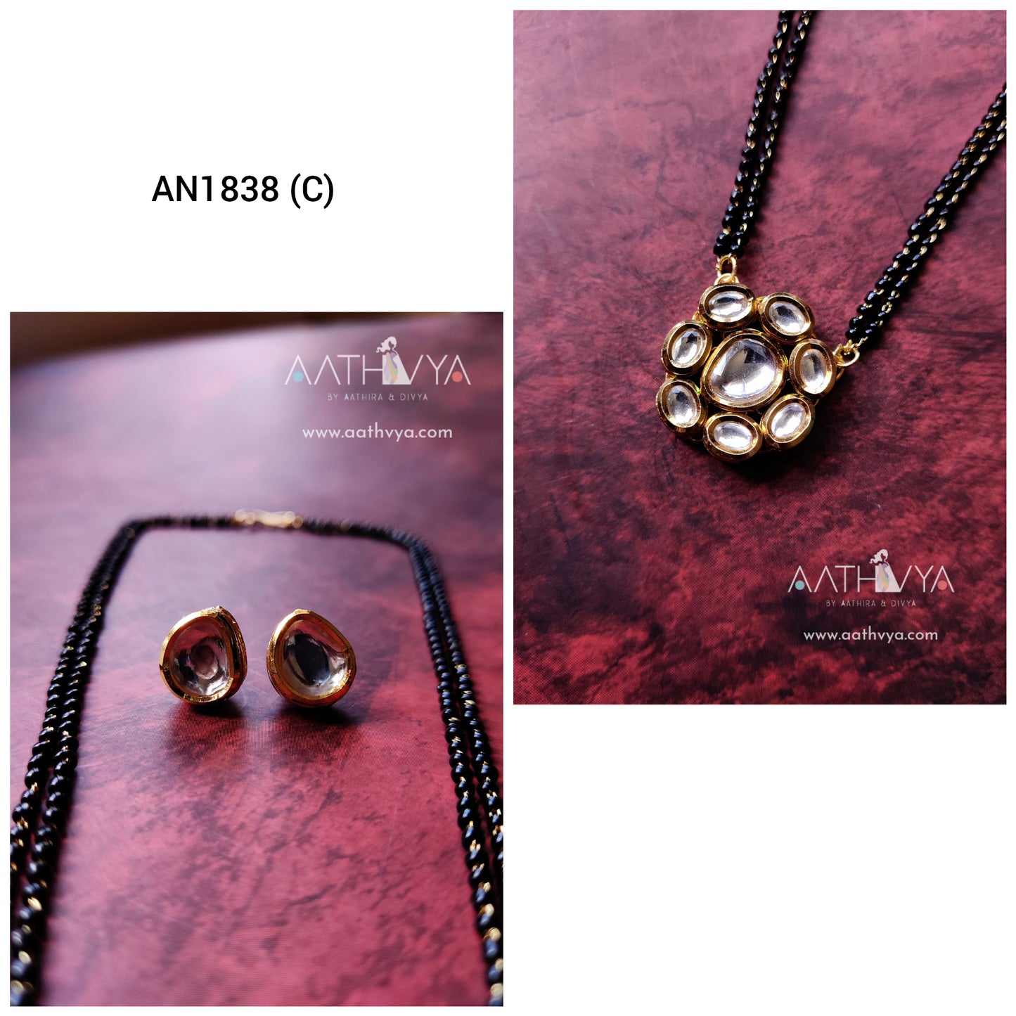 FLOWER KUNDAN PENDANT MANGALSUTRA SET - AN1838 (C)