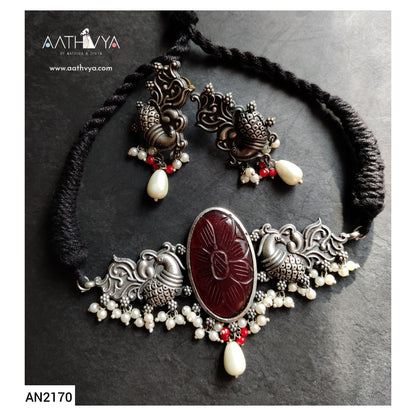 CARVED STONE PEACOCK CHOKER - AN2170