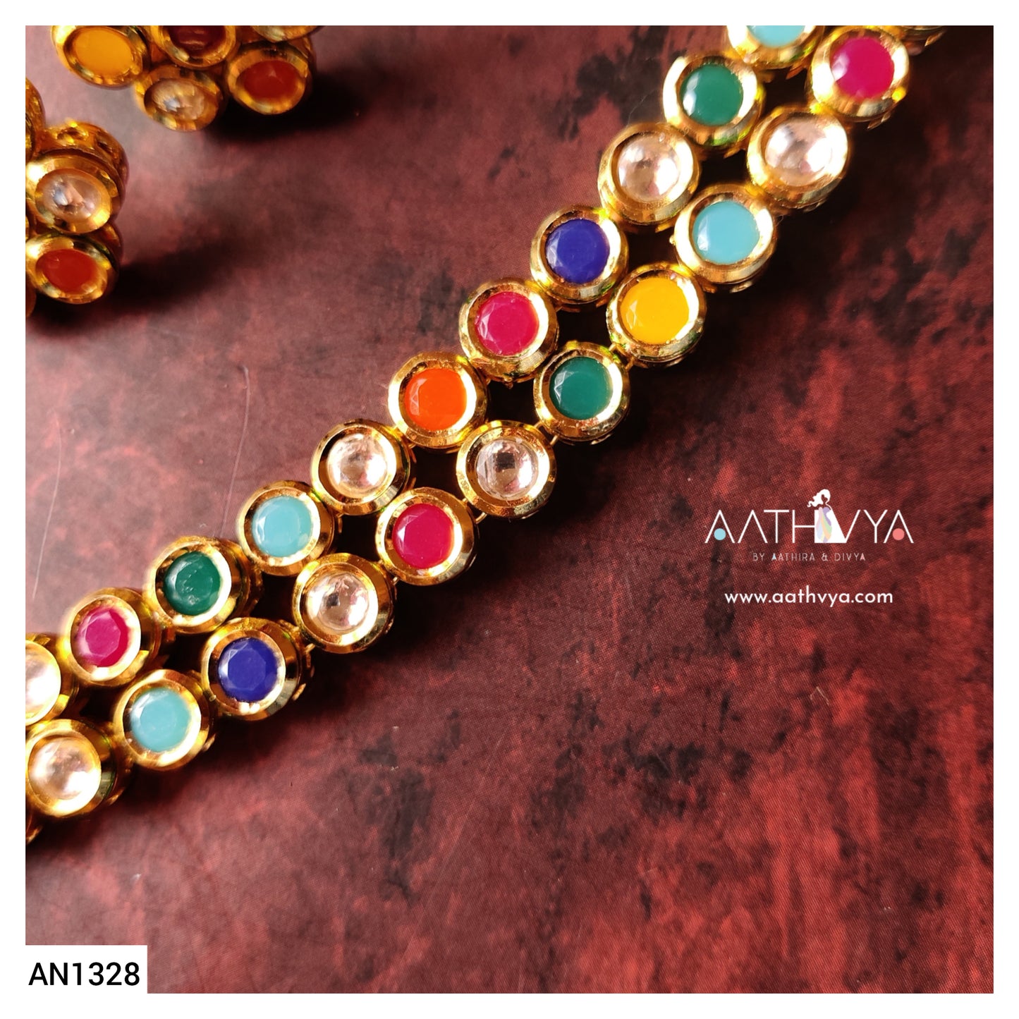 MULTICOLOURED KUNDAN CHOKER SET - AN1328