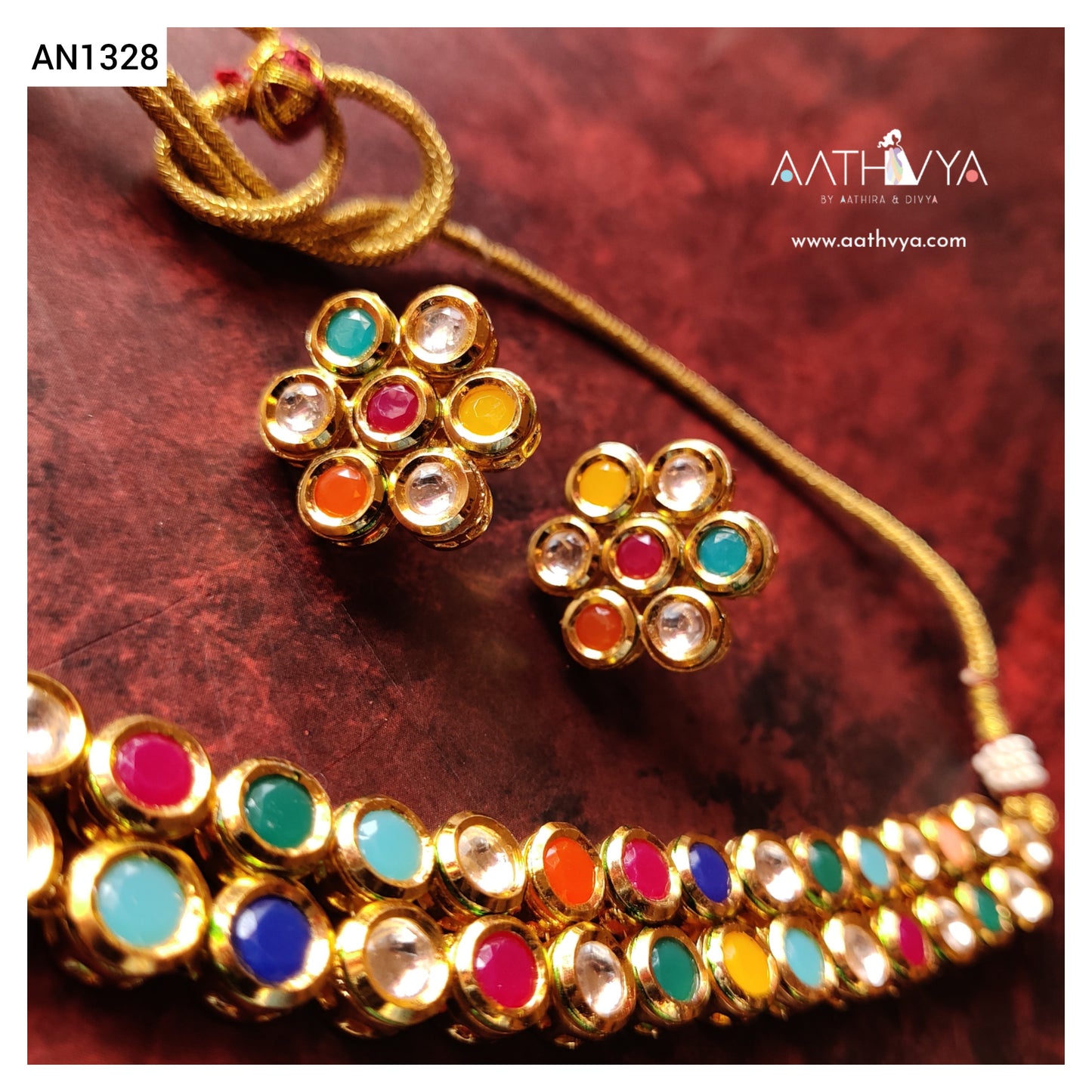 MULTICOLOURED KUNDAN CHOKER SET - AN1328