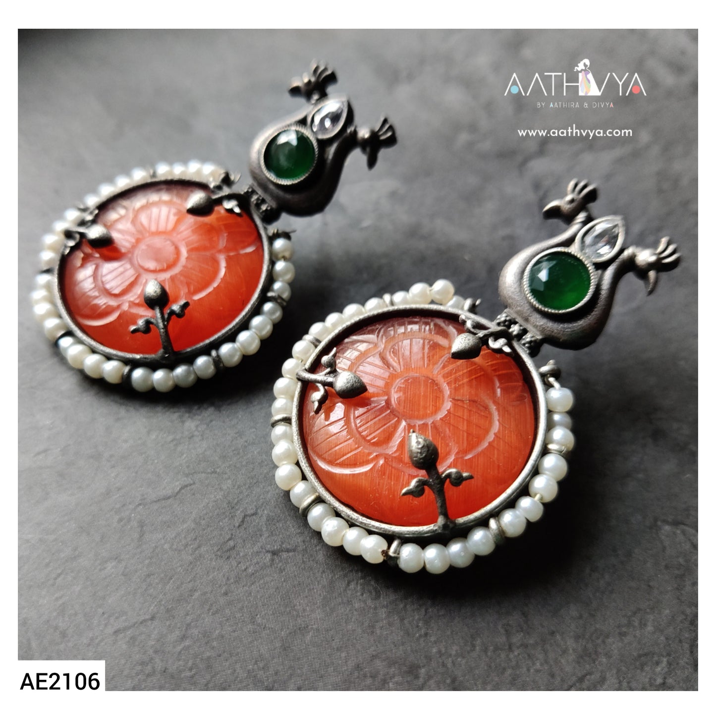 CARVED STONE PEACOCK EARRING - AE2106