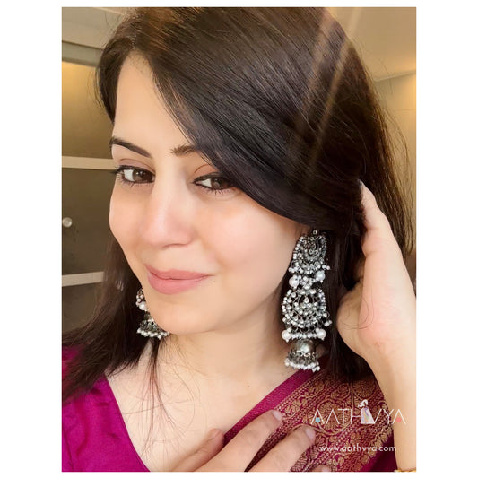 2 LAYER GUNMETAL POLISHED JHUMKA - AE1684 (A)